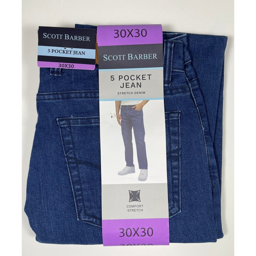 2 Pair Scott Barber Men 5 Pocket Jeans Dark Blue Stretch Denim 30X30 NEW - Picture 2 of 8